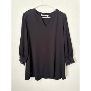 Andree By Unit Black Blouse Lace Detail Long Sleeve Minimalist Career Preppy‎ S